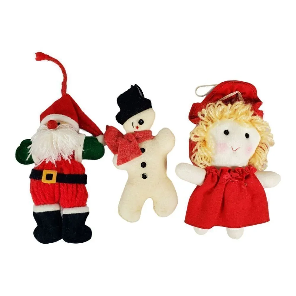 Handmade Christmas Ornaments Lot of 7  Snowman Drummer Boy Angel Holiday Cloth